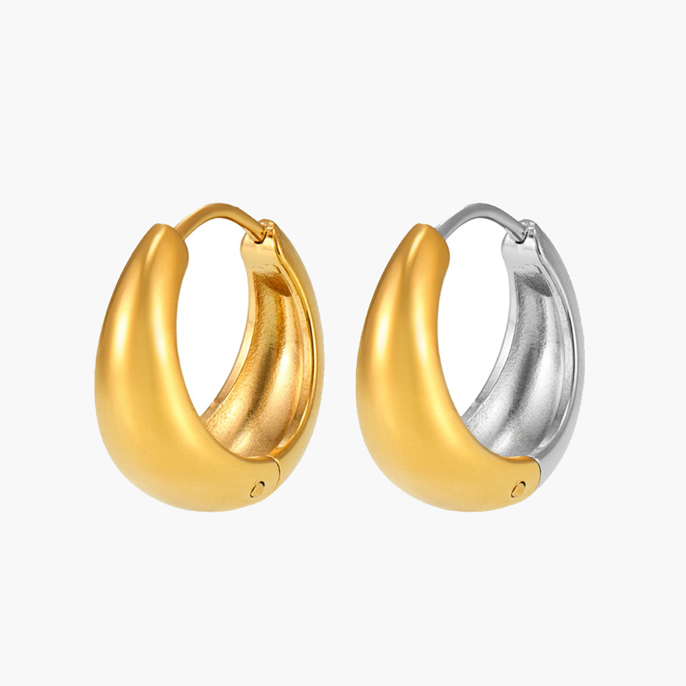 Europe and the United States small circle earrings small plain circle ear buckle stainless steel plated 18K gold high polished gold matching color earrings simple fashion