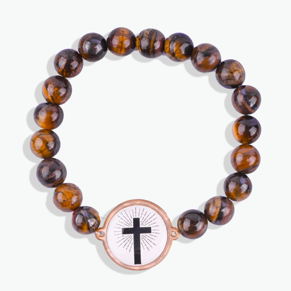 Daily Bible Verse Bracelet For Men Women Scan NFC Music Personalized Healing Natural Crystal Stone Tiger Eye Stretchy Beaded Cross Bracelet Christian Faith Easter Inspirational Jewelry Gifts