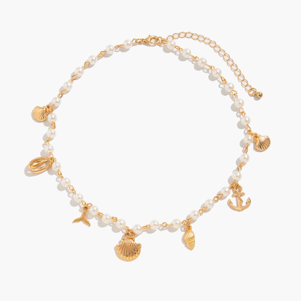 Beach Ocean Wind Pearl beaded necklace Holiday conch alloy pendant clavicle chain