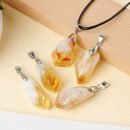 Natural  Raw Stone Pendant Necklace for Women Men Raw Amethyst Pendant Crystals Necklaces Reiki Meditation Therapy, purple，Citrine，Amethyst，Rose Quartz - 1-Citrine
