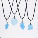 Natural  Raw Stone Pendant Necklace for Women Men Raw Amethyst Pendant Crystals Necklaces Reiki Meditation Therapy, purple，Citrine，Amethyst，Rose Quartz - 5-Aquamarine