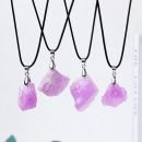 Natural  Raw Stone Pendant Necklace for Women Men Raw Amethyst Pendant Crystals Necklaces Reiki Meditation Therapy, purple，Citrine，Amethyst，Rose Quartz - 7-Amethyst 02
