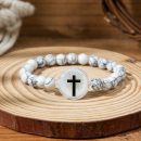 Daily Bible Verse Bracelet For Men Women Scan NFC Music Personalized Healing Natural Crystal Stone Tiger Eye Stretchy Beaded Cross Bracelet Christian Faith Easter Inspirational Jewelry Gifts - NFC White