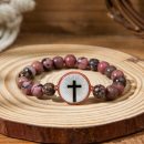 Daily Bible Verse Bracelet For Men Women Scan NFC Music Personalized Healing Natural Crystal Stone Tiger Eye Stretchy Beaded Cross Bracelet Christian Faith Easter Inspirational Jewelry Gifts - NFC Brick Red