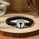 Daily Bible Verse Bracelet For Men Women Scan NFC Music Personalized Healing Natural Crystal Stone Tiger Eye Stretchy Beaded Cross Bracelet Christian Faith Easter Inspirational Jewelry Gifts - NFC Matte Black