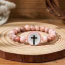 Daily Bible Verse Bracelet For Men Women Scan NFC Music Personalized Healing Natural Crystal Stone Tiger Eye Stretchy Beaded Cross Bracelet Christian Faith Easter Inspirational Jewelry Gifts - NFC Pink