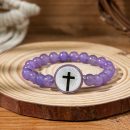 Daily Bible Verse Bracelet For Men Women Scan NFC Music Personalized Healing Natural Crystal Stone Tiger Eye Stretchy Beaded Cross Bracelet Christian Faith Easter Inspirational Jewelry Gifts - NFC Purple