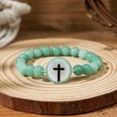 Daily Bible Verse Bracelet For Men Women Scan NFC Music Personalized Healing Natural Crystal Stone Tiger Eye Stretchy Beaded Cross Bracelet Christian Faith Easter Inspirational Jewelry Gifts - NFC Green