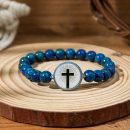 Daily Bible Verse Bracelet For Men Women Scan NFC Music Personalized Healing Natural Crystal Stone Tiger Eye Stretchy Beaded Cross Bracelet Christian Faith Easter Inspirational Jewelry Gifts - NFC Blue
