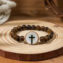 Daily Bible Verse Bracelet For Men Women Scan NFC Music Personalized Healing Natural Crystal Stone Tiger Eye Stretchy Beaded Cross Bracelet Christian Faith Easter Inspirational Jewelry Gifts - NFC Brown(grade B stone)