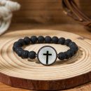 Daily Bible Verse Bracelet For Men Women Scan NFC Music Personalized Healing Natural Crystal Stone Tiger Eye Stretchy Beaded Cross Bracelet Christian Faith Easter Inspirational Jewelry Gifts - NFC Black