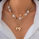 Baroque Pearl Necklace Set for Women - Asymmetric Freshwater Pearl Choker with Heart Tassel Pendant, Vintage Luxury Jewelry Gift Box - Gold necklace 5789