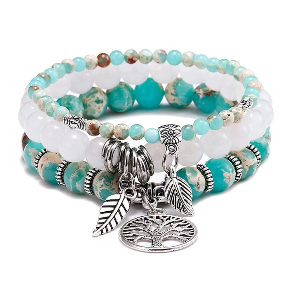 Tree of Life Semi Precious Original Design Crystals and Healing Stones Yoga Beaded Bracelets Beach Charm Bracelet Set for Women Ocean Jewelry