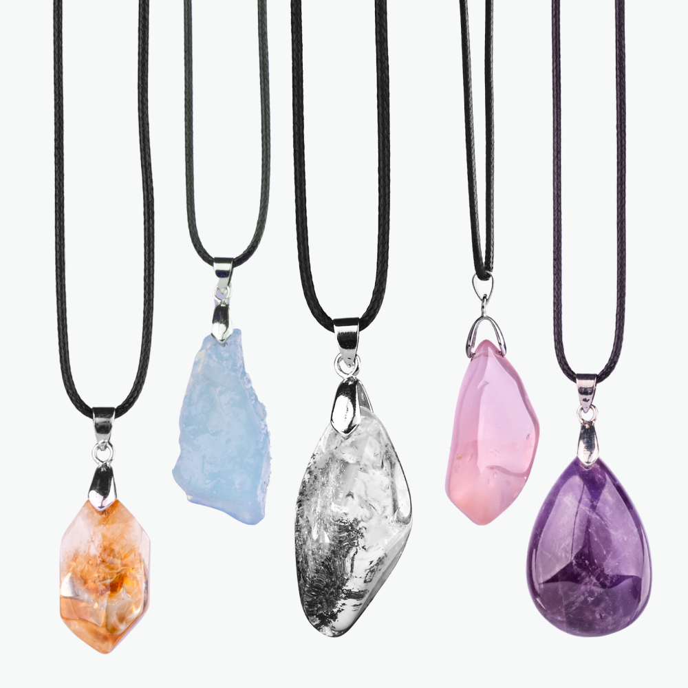 Natural  Raw Stone Pendant Necklace for Women Men Raw Amethyst Pendant Crystals Necklaces Reiki Meditation Therapy, purple，Citrine，Amethyst，Rose Quartz